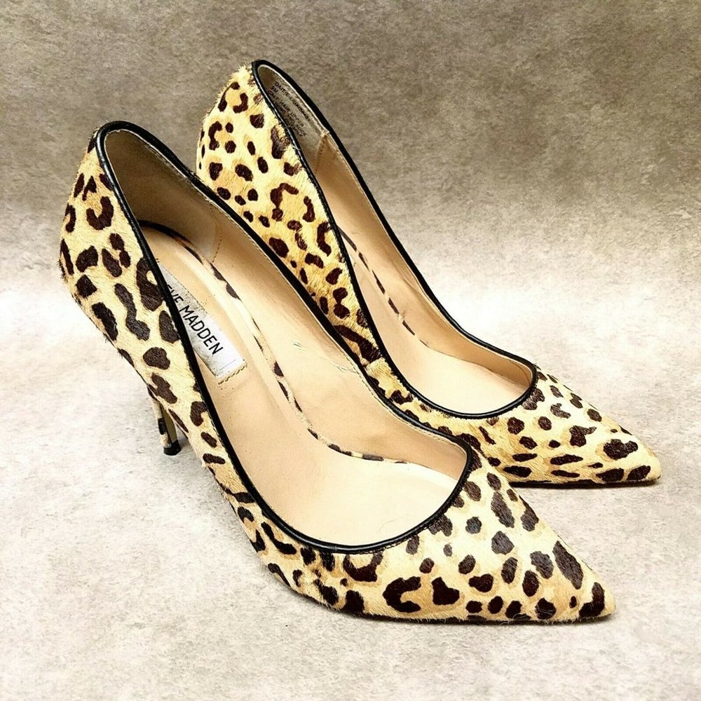 Steve Madden Womens Daisie Size 9 Brown Calf Hair Slip On Leopard Pumps